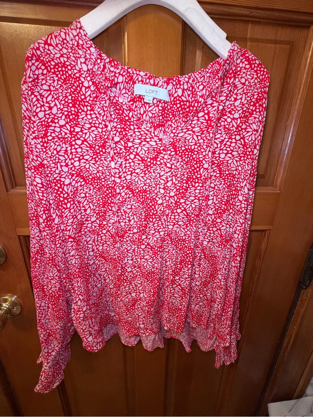 LOFT Red & White Cottagecore Floral Blouse